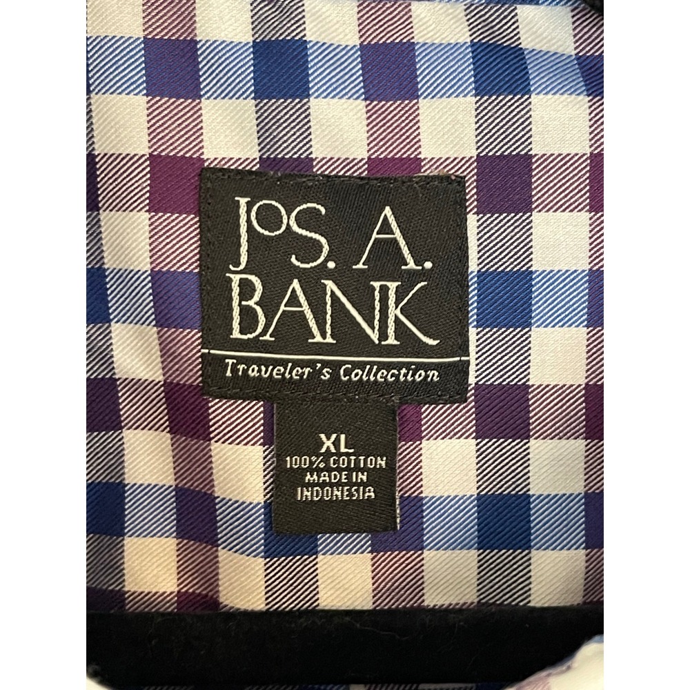 Jos A Bank Travelers Collection Mens XL Purple Blue Gingham Shirt Long Sleeve‎ - Picture 3 of 6
